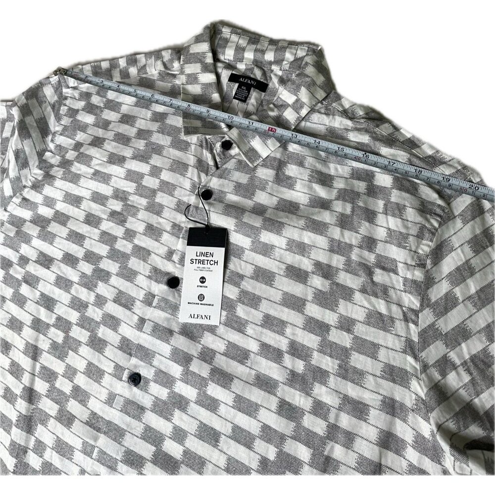 Alfani Mens  Linen Blend Short Sleeve Button Down Shirt Gray Geometric XXL NWT - Picture 5 of 5